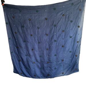 April Cornell for Cornell Trading Blue Embellished Silk Scarf